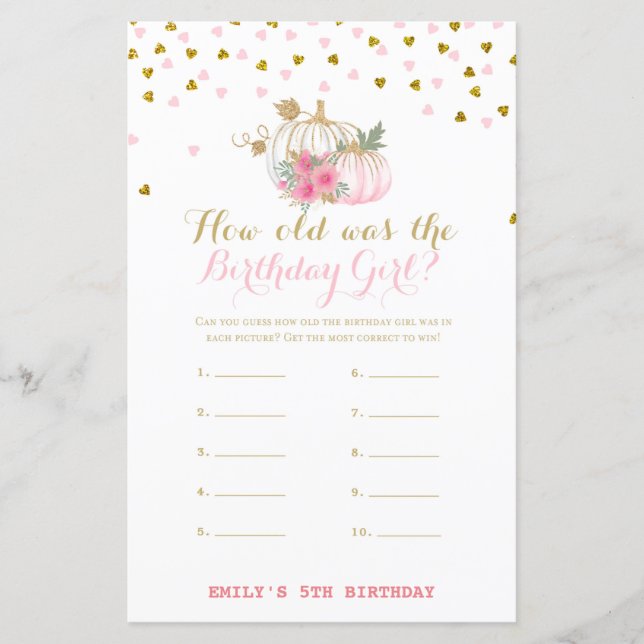 Papier Pink and Gold Fall Anniversaire Jeu, Citrouille (Devant)