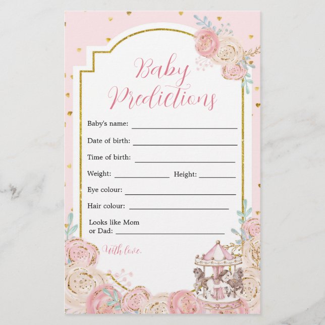 Papier Pink and Gold Magical Carousel Baby Predictions (Devant)