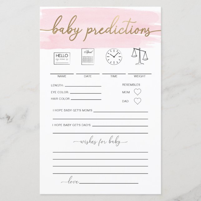 Papier Pink Aquarelle Baby Predictions Jeu (Devant)