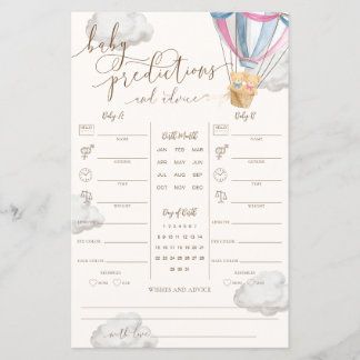 Papier Pink Blue Teddy Bear Twins Baby Predictions Game