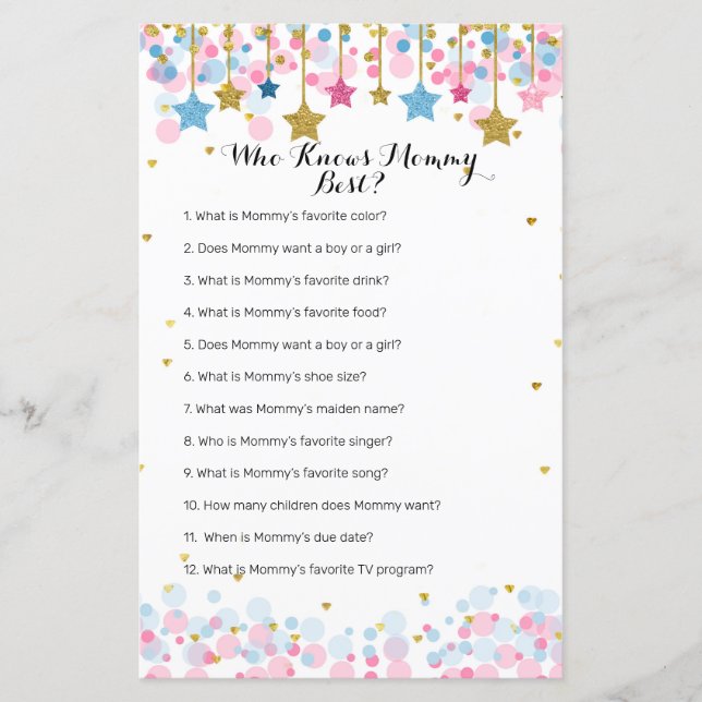 Papier Pink Blue Twinkle Twinkle Qui Connaît Maman Meille (Devant)