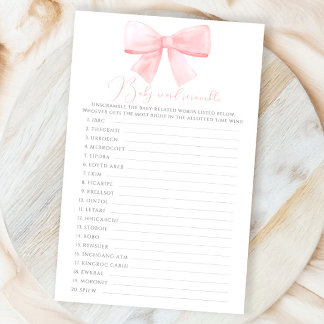 Papier Pink Blush Pastel Bow Baby Word Scramble Jeu