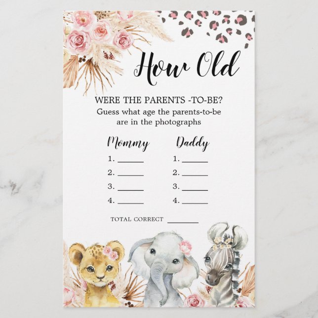 Papier Pink Boho Safari Party Animaux Comment vieux paren (Devant)