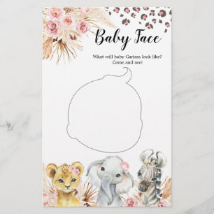 Papier Pink Boho Safari Party Animaux Fille bébé visage j