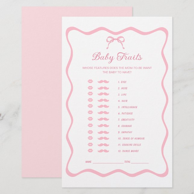 Papier Pink Bow Baby shower Baby Traits Jeu (Devant / Derrière)