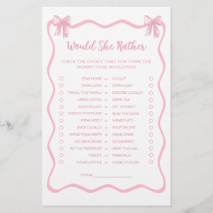 Papier Pink Bow Baby shower Voudrait-Elle Plutôt Jouer