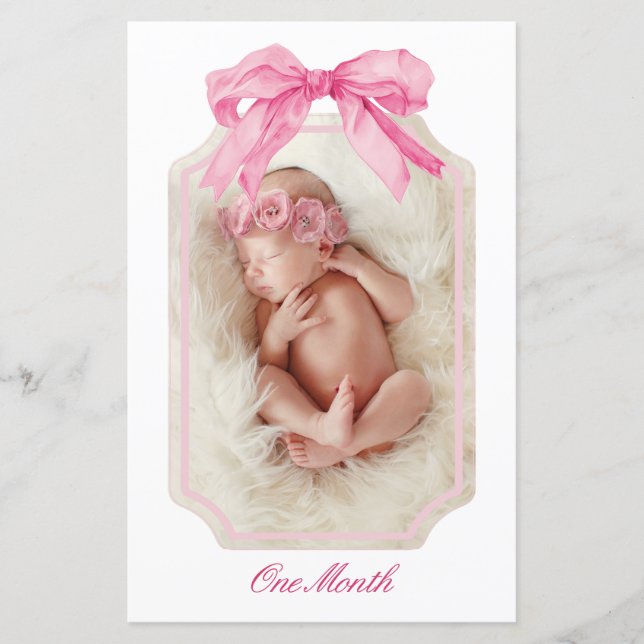 Papier Pink Bow Fancy ONE Girl Anniversaire Bannière de j (Devant)