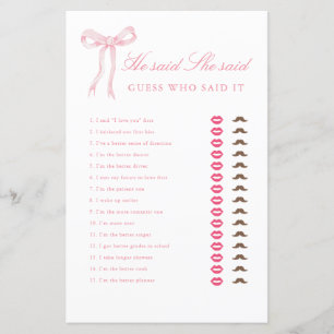 Papier Pink Bow Il Dit Qu'Elle A Dit Fête des mariées Gam