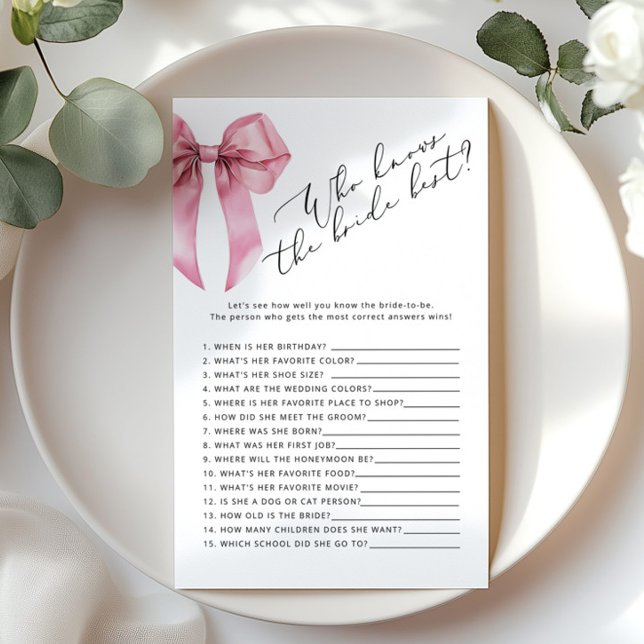 Papier Pink Bow Qui connaît la mariée meilleur jeu de mar (Créateur téléchargé)