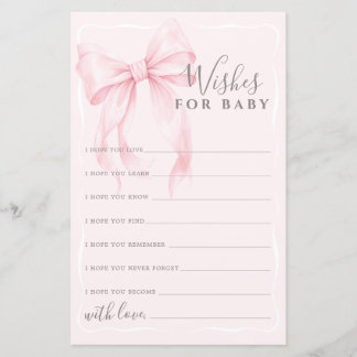 Papier Pink Bow Wishes Advice Game for Girl Baby Shower 