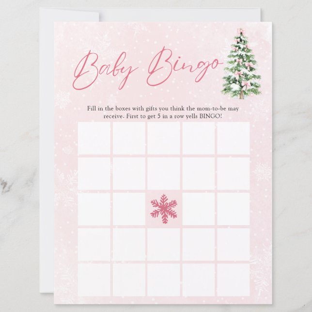 Papier Pink Bows Christmas Baby Bingo Baby Shower Game (Devant)