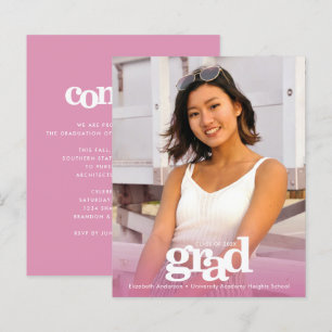Papier Pink budget graduation photo invitation moderne