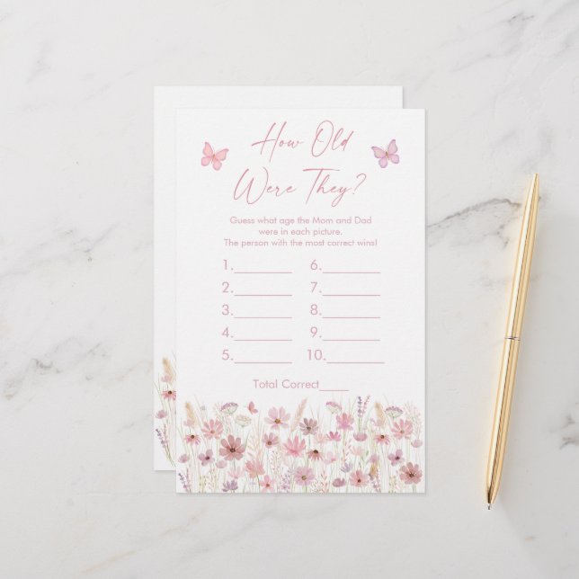 Papier Pink Butterfly Wildflowers How Old Were They Game (Devant/Arrière en situation)