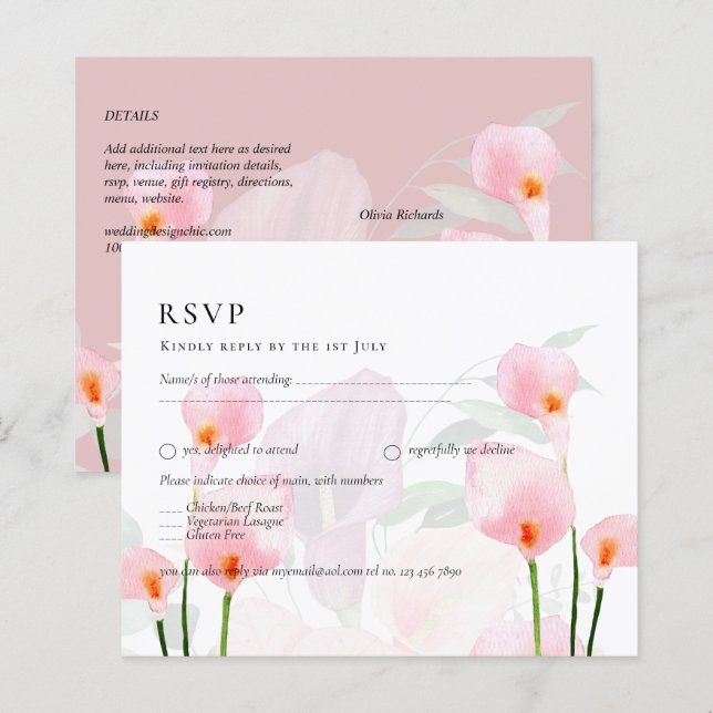 Papier Pink Calla Lily Bouquet Mariage RSVP (Devant / Derrière)