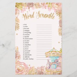 Papier Pink Carousel World Scramble Baby shower Jeu