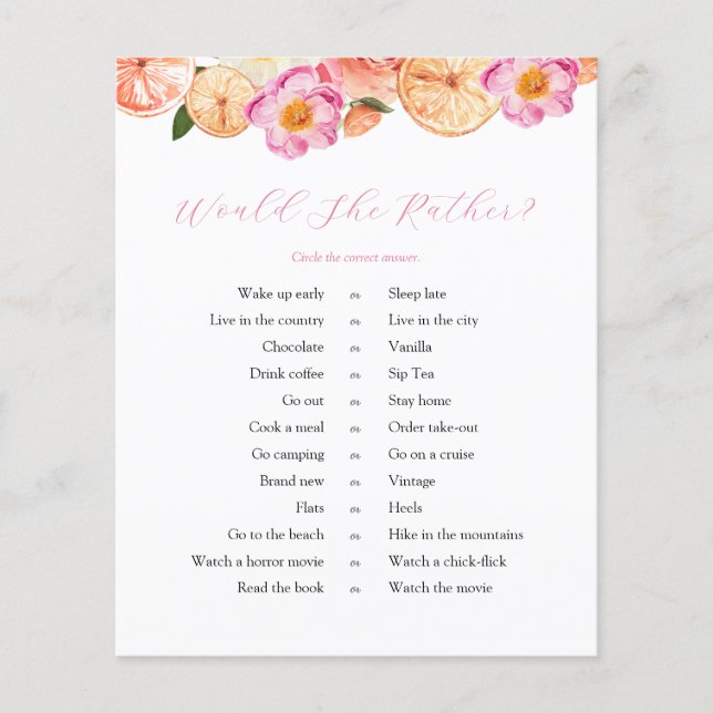 Papier Pink Citrus nuptiale préférerait-elle le jeu (Devant)