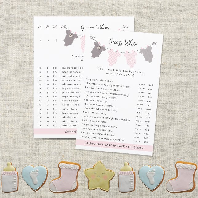 Papier Pink Clothesline Devine Qui baby shower jeu (Créateur téléchargé)