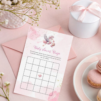 Papier Pink Cloud Baby Shower Bingo with Stork Design
