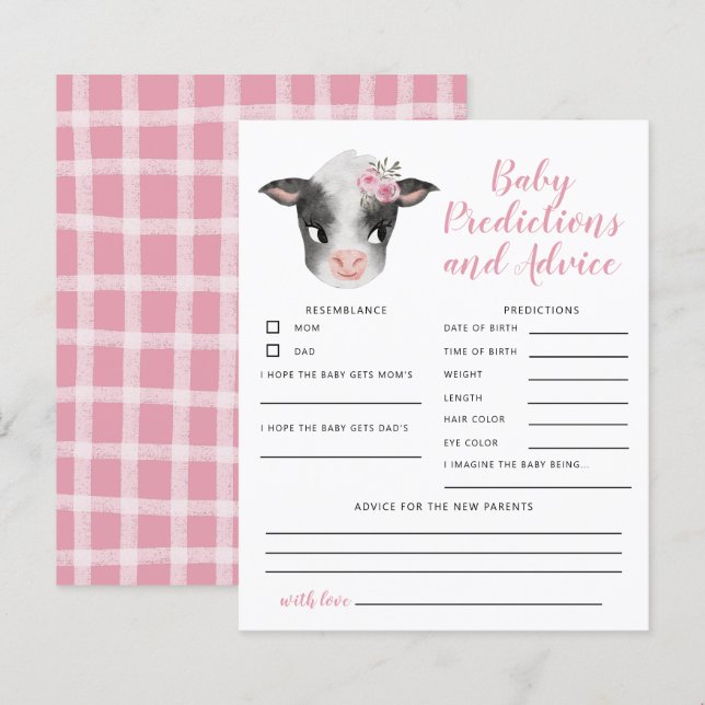 Papier Pink Cow Baby Predictions & Conseils Card (Devant / Derrière)