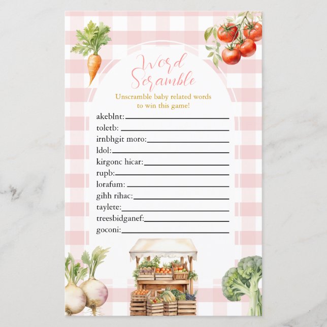 Papier Pink Cultivé localement Fresh Market Word Scramble (Devant)