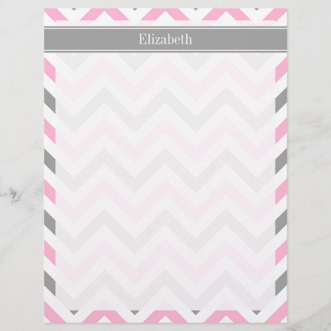 Papier Pink Dk Gray White LG Chevron Gray Name Monogram (Devant)