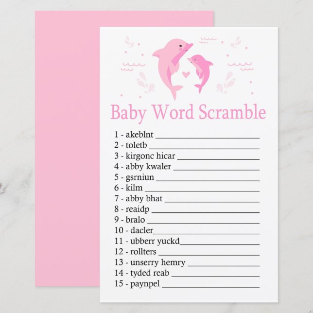 Papier Pink Dolphin Baby jeu de brouillage de mot (Devant / Derrière)