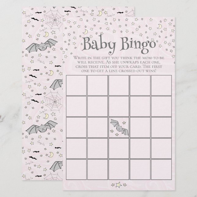 Papier Pink Éffrayant Cute Bingo Baby shower de Bingo Jeu (Devant / Derrière)
