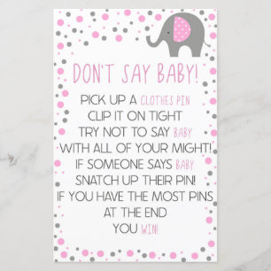 Papier Pink Elephant ne pas dire Baby shower jeu