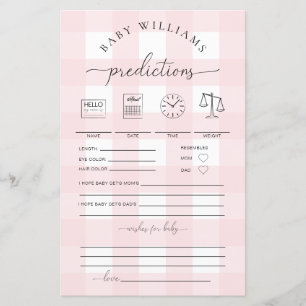 Papier Pink En vichy Baby Predictions Jeu