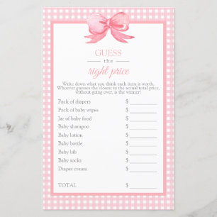 Papier Pink En vichy Baby shower Devinez le jeu de prix