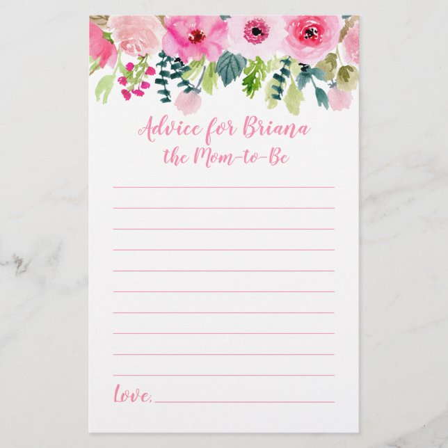 Papier Pink Floral 2 Baby showers Jeux Conseil & Voeux (Devant)
