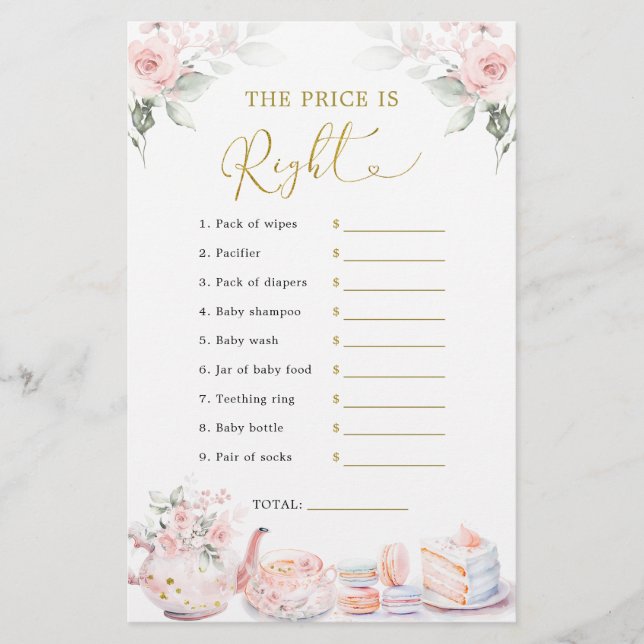 Papier Pink Floral Baby Party Devinez Le prix est correct (Devant)