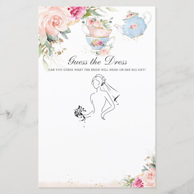 Papier Pink Floral Tea Party Devinez la robe jeu nuptiale (Devant)