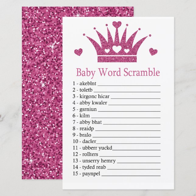 Papier Pink Girl Crown Baby jeu de mots scramble (Devant / Derrière)