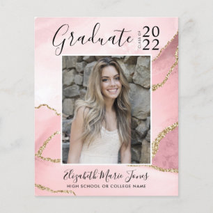 Papier Pink Gold Agate Photo Graduation Faire-part
