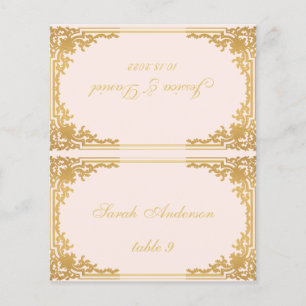 Papier Pink Gold Vintage Imprimé Nom Mariage Place Card