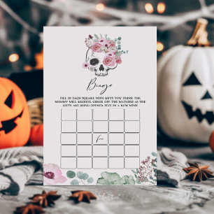 Papier Pink Gothique Floral Baby shower de crâne Bingo Je