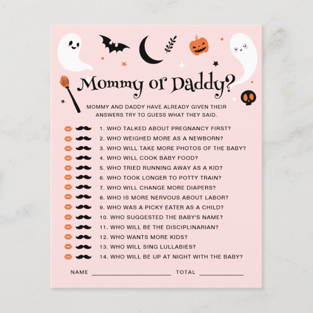 Papier Pink Halloween Baby shower Maman Ou Papa Jeu (Devant)