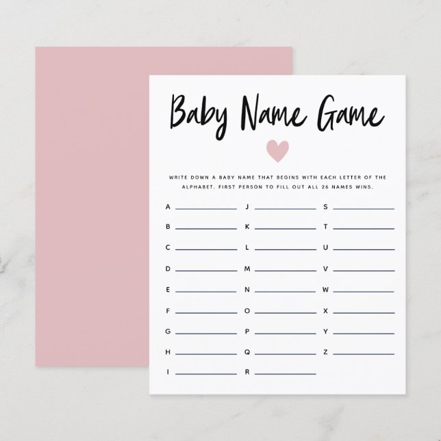 Papier Pink Heart Baby Name Shower Jeu (Devant / Derrière)