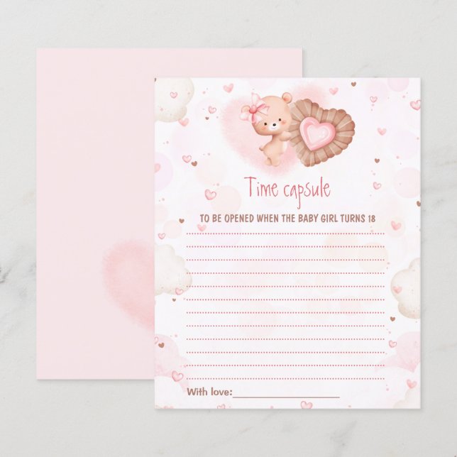 Papier Pink Heart Time Capsule Card Valentine Baby shower (Devant / Derrière)