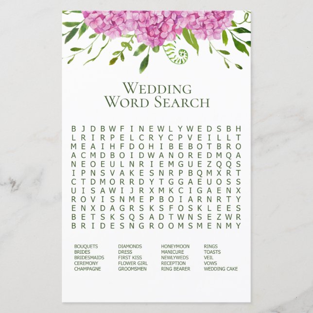 Papier Pink Hydrangea Word Recherche Jeu de douche (Devant)