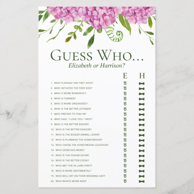 Papier Pink Hydrangeas Devine Qui Douche Jeu (Devant)