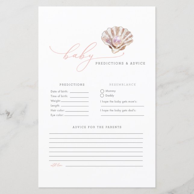 Papier Pink Little Pearl Baby Predictions et conseils jeu (Devant)