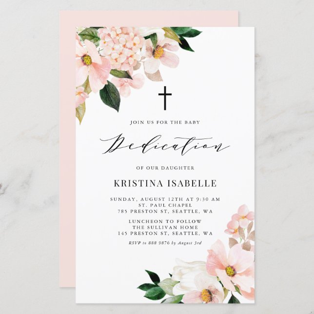 Papier Pink Magnolia et Hydrangea Invitation de dédicace  (Devant / Derrière)