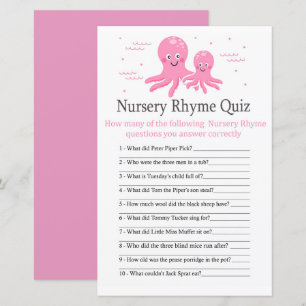 Papier Pink Octopus Nursery Rhyme Quiz jeu de baby shower