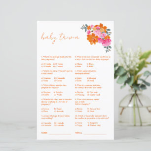 Papier Pink Orange Floral Baby Trivia Baby shower Jeu