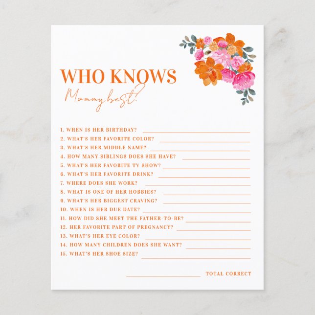 Papier Pink Orange Floral Qui Connaît Mommy Meilleur Jeu (Devant)