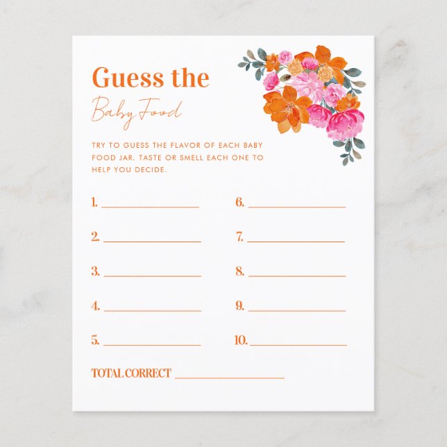 Papier Pink Orange Guess the Baby Food Baby shower Jeu (Devant)