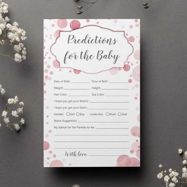 Papier Pink Prédictions & Conseils pour le jeu de baby sh (Créateur téléchargé)