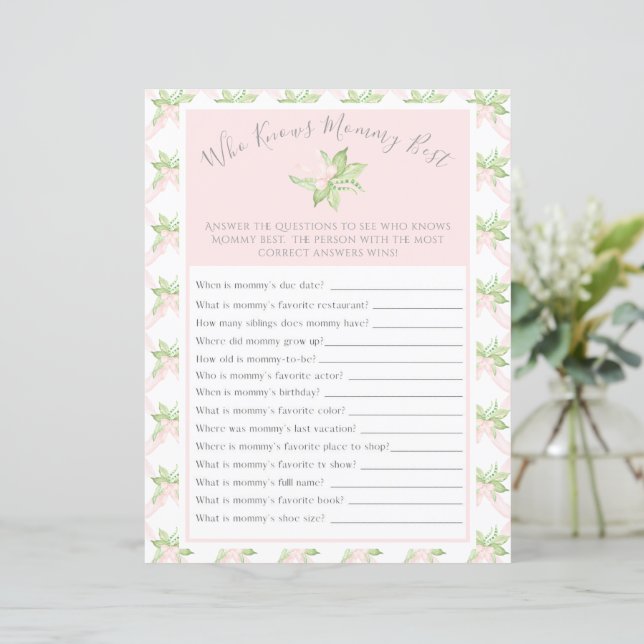 Papier Pink Qui Connaît Maman Meilleur Baby shower Jeu (Debout devant)